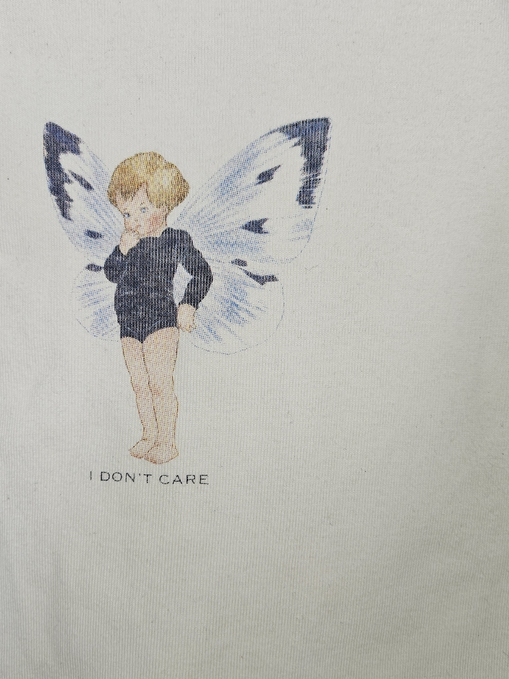 Brandy Melville I Don't Care Fairy Graphic Crop Top Tee Beige S/M🔥